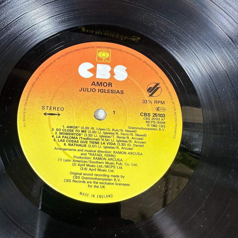 JULIO IGLESIAS - Amor LP - CBS 25103 UK PRESS - - Picture 10 of 10